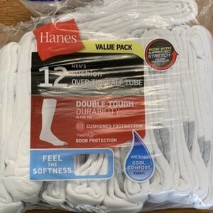Hanes Men's Athletic White Over the Calf Socks - 12 Pack